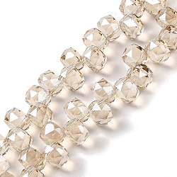 Pearl Luster Plated Electroplate Beads Strands, Faceted, Rondelle, Linen, 8x6mm, Hole: 1.2mm, about 96~98pcs/strand, 20.47~20.87''(52~53cm)(EGLA-H104-09A-PL04)