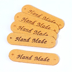 Microfiber Leather Labels, Handmade Embossed Tag, with Holes, for DIY Jeans, Bags, Shoes, Hat Accessories, Rectangle with Word Handmade, Gold, 12x45mm(DIY-TAC0005-55D)