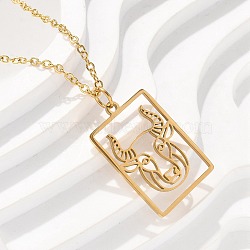 304 Stainless Steel Necklace, Real 18K Gold Plated, Hollow Out Twelve Constellations Square Plate, Taurus, 17.76 inch(45.1cm)(NJEW-D330-01G-02)