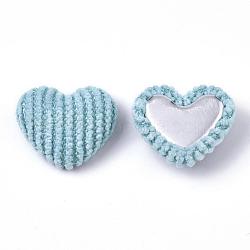 Corduroy Cloth Fabric Covered Cabochons, with Aluminum Bottom, Heart, Light Blue, 14~15x16~17x6~7mm(WOVE-Q079-12D)