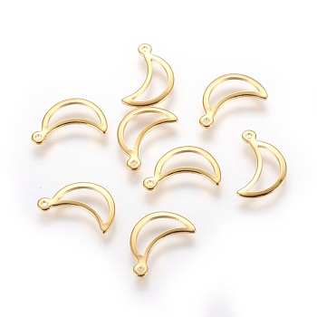 304 Stainless Steel Charms, Moon, Golden, 15x9x1mm, Hole: 1mm