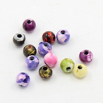 Spray Painted Plastic Acrylic Round Beads, Mixed Color, 6mm, Hole: 1.5mm, about 4500pcs/pound