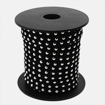Silver Aluminum Studded Faux Suede Cord, Faux Suede Lace, Black, 5x2mm, about 20yards/roll