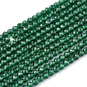 Glass Beads Strands, Imitation Quartz, Faceted, Round, Green, 2mm, Hole: 0.5mm,  about 175pcs/strand, 14.9 inch(38cm)