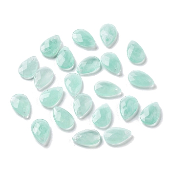 Opaque Acrylic Charms, Faceted, Teardrop Charms, Aquamarine, 13x8x3mm, Hole: 1.4mm