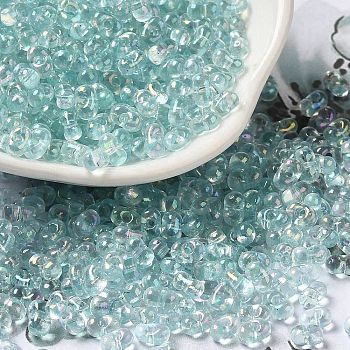 Glass Seed Beads, Peanut, Pale Turquoise, 5.5~6x3~3.5x3mm, Hole: 1~1.2mm