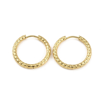 Ion Plating(IP) 304 Stainless Steel Grooved Hoop Earrings, Real 18K Gold Plated, 23x2.5mm, Pin: 1mm