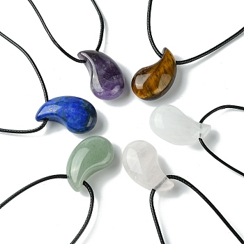 Natural & Synthetic Gemstone Pendant Necklaces, with Wax Cord, Magatama, 14.17~27.95 inch(36~71cm) 