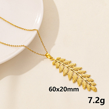 Stainless Steel Leaf Pendant Necklaces, Cable Chain Necklaces