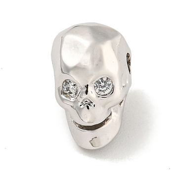 Brass Micro Pave Clear Cubic Zirconia Beads, Skull, Platinum, 12x7x9mm, Hole: 1.8mm