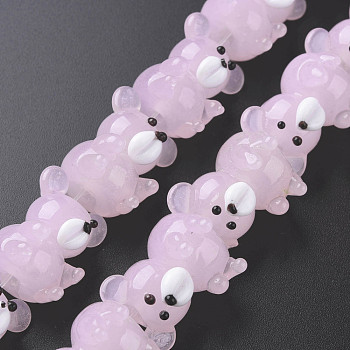 Transparent Handmade Bumpy Lampwork Beads Strands, Bear, Pearl Pink, 19~20x14.5~16.5x16~17.5mm, Hole: 2mm, about 25pcs/strand, 10.79 inch(27.4cm)