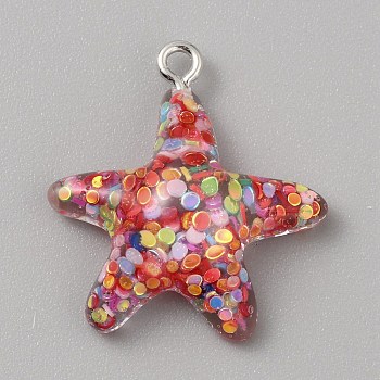 Resin Pendants, Marine Organism Charms, Starfish, 25x23.5x7.5mm, Hole: 2mm