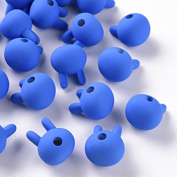 Acrylic Beads, Rubberized Style, Half Drilled, Rabbit, Royal Blue, 19x16.5x14.5mm, Hole: 3.5mm