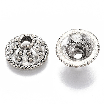 Tibetan Style Alloy Bead Caps, Cadmium Free & Lead Free, Apetalous, Antique Silver, 13x7mm, Hole: 3mm, Inner diameter: 9mm, about 560pcs/1000g