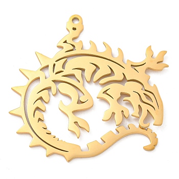 Ion Plating(IP) 304 Stainless Steel Pendants, Laser Cut, Dragon Charm, Real 18K Gold Plated, 44x46x1.5mm, Hole: 2mm
