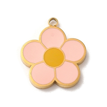 304 Stainless Steel Enamel Charms, Flower Charms, Real 14K Gold Plated, 14x12x1.5mm, Hole: 1.2mm