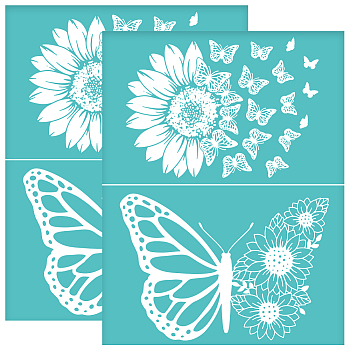 Self-Adhesive Silk Screen Printing Stencil, for Painting on Wood, DIY Decoration T-Shirt Fabric, Turquoise, Butterfly, 280x220mm