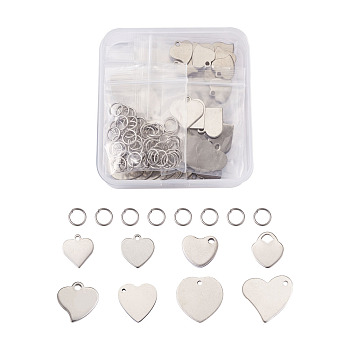 304 Stainless Steel Pendants, Stamping Blank Tag, with Jump Rings, Heart, Stainless Steel Color, 11~18x12~19.5x0.6~1mm, Hole: 1.5~2mm, 160pcs/box