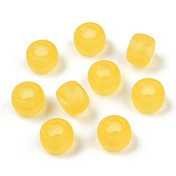 Transparent Plastic Beads, Frosted, Barrel, Gold, 9x6mm, Hole: 3.8mm, about 1900pcs/500g