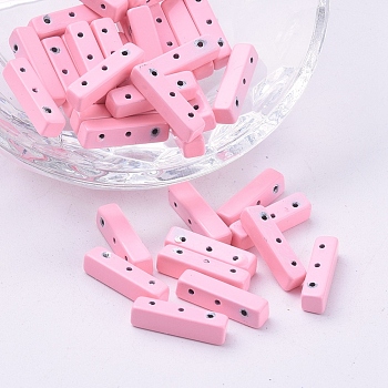 Spray Painted Alloy Multi-Strand Links, For Tile Elastic Bracelets Making, Rectangle, Pearl Pink, 16x4x4mm, Hole: 0.8mm