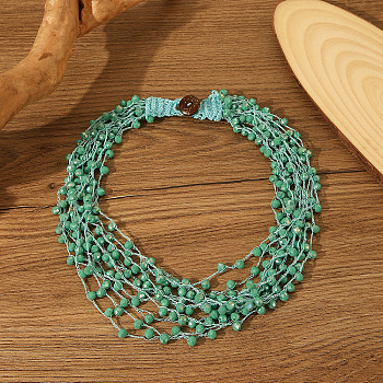 Bohemian Style Glass Bead Multi-layer Necklaces for Daily Wear and Gifting, Green, 19.69 inch(50cm)