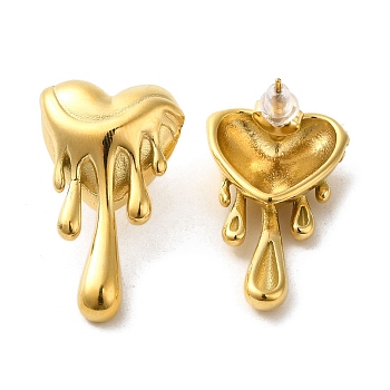 304 Stainless Steel Stud Earrings, Melting Heart, Real 18K Gold Plated, 32.5x18.5mm