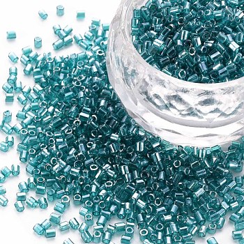 Glass Bugle Beads, Transparent Colours Luster, Dark Cyan, 2.5~3x2mm, Hole: 0.9mm, about 15000pcs/pound