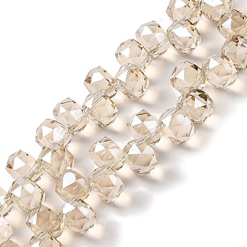 Pearl Luster Plated Electroplate Beads Strands, Faceted, Rondelle, Linen, 8x6mm, Hole: 1.2mm, about 96~98pcs/strand, 20.47~20.87''(52~53cm)