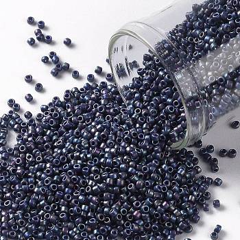 TOHO Round Seed Beads, Japanese Seed Beads, (2637F) Semi Glazed Rainbow Navy Blue, 15/0, 1.5mm, Hole: 0.7mm, about 3000pcs/bottle, 10g/bottle