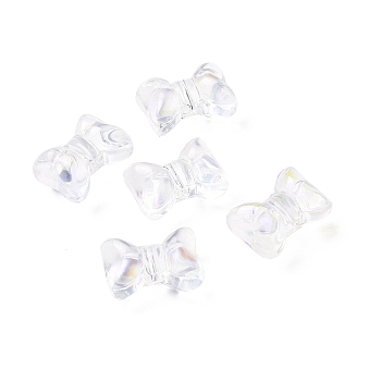 Transparent Spray Painted Glass Beads, Bowknot, AB Color Plated, Clear AB, 10x14x8mm, Hole: 1mm