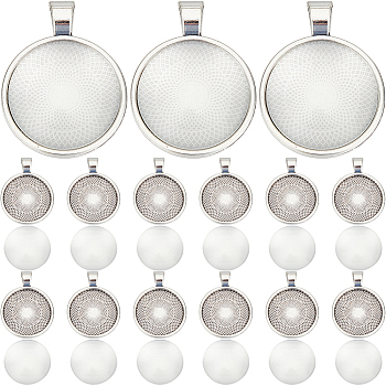 DIY Dome Blank Alloy Pendant Making Kits, Flat Round, Tray: 25mm, 36x28x3mm