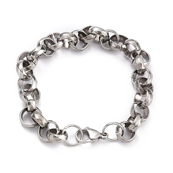 Tarnish Resistant 304 Stainless Steel Rolo Chain Bracelets, with Lobster Claw Clasps, Stainless Steel Color, 8-1/2 inch(21.6cm)