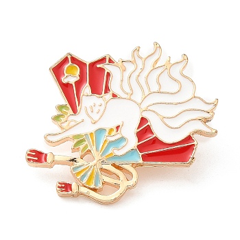 Enamel Pins, Light Gold Alloy Badge for Backpack Clothes, Fox with Fan, 29x28x2mm