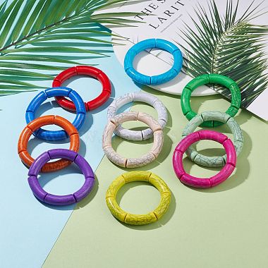 11 pièces 11 couleurs imitation pierres précieuses acrylique tube incurvé gros bracelets extensibles ensemble pour les femmes(BJEW-JB08136)-2