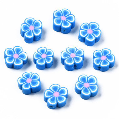 Dodger Blue Flower Polymer Clay Beads