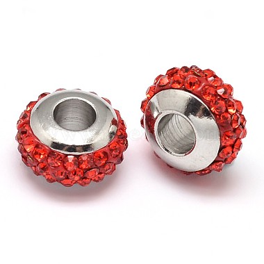 10mm Red Rondelle Polymer Clay+Glass Rhinestone Beads