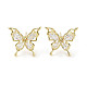 Butterfly Brass Stud Earrings with Glass for Women(EJEW-L285-013G)-1