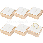 6Pcs Bamboo Single Ring Display Stands with PU Leather/Velvet Mat, Square, White, 4x4x2.1cm(RDIS-CL0001-01A)
