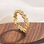 Brass Micro Pave Clear Cubic Zirconia Cuff Open Rings for Women, Heart, Golden, US Size 4 1/4(15mm)~20mm(WG065A2-01)