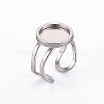 Tarnish Resistant 201 Stainless Steel Cuff Ring Findings, Round Bezel Cup Ring Settings, Laser Cut, Stainless Steel Color, Tray: 12mm, US Size 7 1/4(17.5)~US Size 8(18mm)(STAS-S080-040B-P)