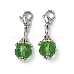 Glass Pendants, with 304 Stainless Steel Lobster Claw Clasps and Alloy Findings, Spring Green, 30mm, Beads: 10mm, Clasps: 12x7x3.5mm.(HJEW-PH01287-14)