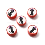 Handmade Polymer Clay Beads, Halloween Theme, Black, Cat Shape, 8~8.5x4~4.5mm, Hole: 2mm(PY-CBA5A20-13A)