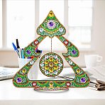 DIY Christmas Tree Display Decor Diamond Painting Kits, including Plastic Board, Resin Rhinestones, Pen, Tray, Glue Clay, Resealable Bag, Ball Chain, Lime Green, 295x290mm(DIAM-PW0001-089A)