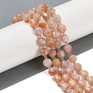 Natural Sunstone Beads Strands, Faceted, Bicone, Double Terminated Point Prism Beads, 8x7mm, Hole: 1.2mm, about 40pcs/strand, 15.16''(38.5cm)(G-O201B-123F)