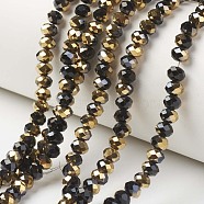Electroplate Opaque Glass Beads Strands, Half Golden Plated, Faceted, Rondelle, Black, 6x5mm, Hole: 1mm, about 83~85pcs/strand, 38~39cm(EGLA-A034-P6mm-O01)