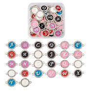 Yilisi 52Pcs 26 Style Alloy Enamel Links Connectors, with Crystal Rhinestones, Flat Round with Letter, Silver Color Plated, Letter A~Z, 22x16x2mm, Hole: 1.8mm, 2pcs/style(ENAM-YS0001-07)