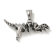 316 Surgical Stainless Steel Pendants, Dinosaur Charm, Antique Silver, 24x46.5x13mm, Hole: 4x8mm(STAS-Z073-98AS)