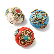 Tibetan Style Beads, with Synthetic Turquoise, Synthetic Coral and Brass Findings, Mixed Color, 21~24x21~24x17~20mm, Hole: 2mm(TIBEB-P001-07)