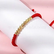 Polyester Cord Braided Bead Bracelets for Women, with Brass Beads, Long-Lasting Plated, Red, Inner Diameter: 1-7/8~2-5/8 inch(4.8~6.6cm)(BJEW-L698-01G-08)