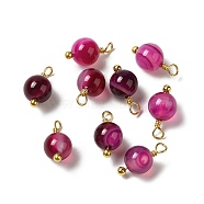 Dyed Natural Agate Round Charms with Real 18K Gold Plated Brass Loops, Camellia, 10.5~11.5x5.5~6mm, Hole: 1.5~1.6mm(KK-P242-09A-G02)